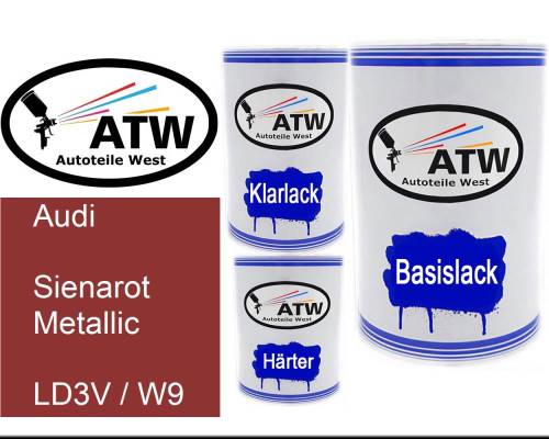 Audi, Sienarot Metallic, LD3V / W9: 500ml Lackdose + 500ml Klarlack + 250ml Härter - Set, von ATW Autoteile West.